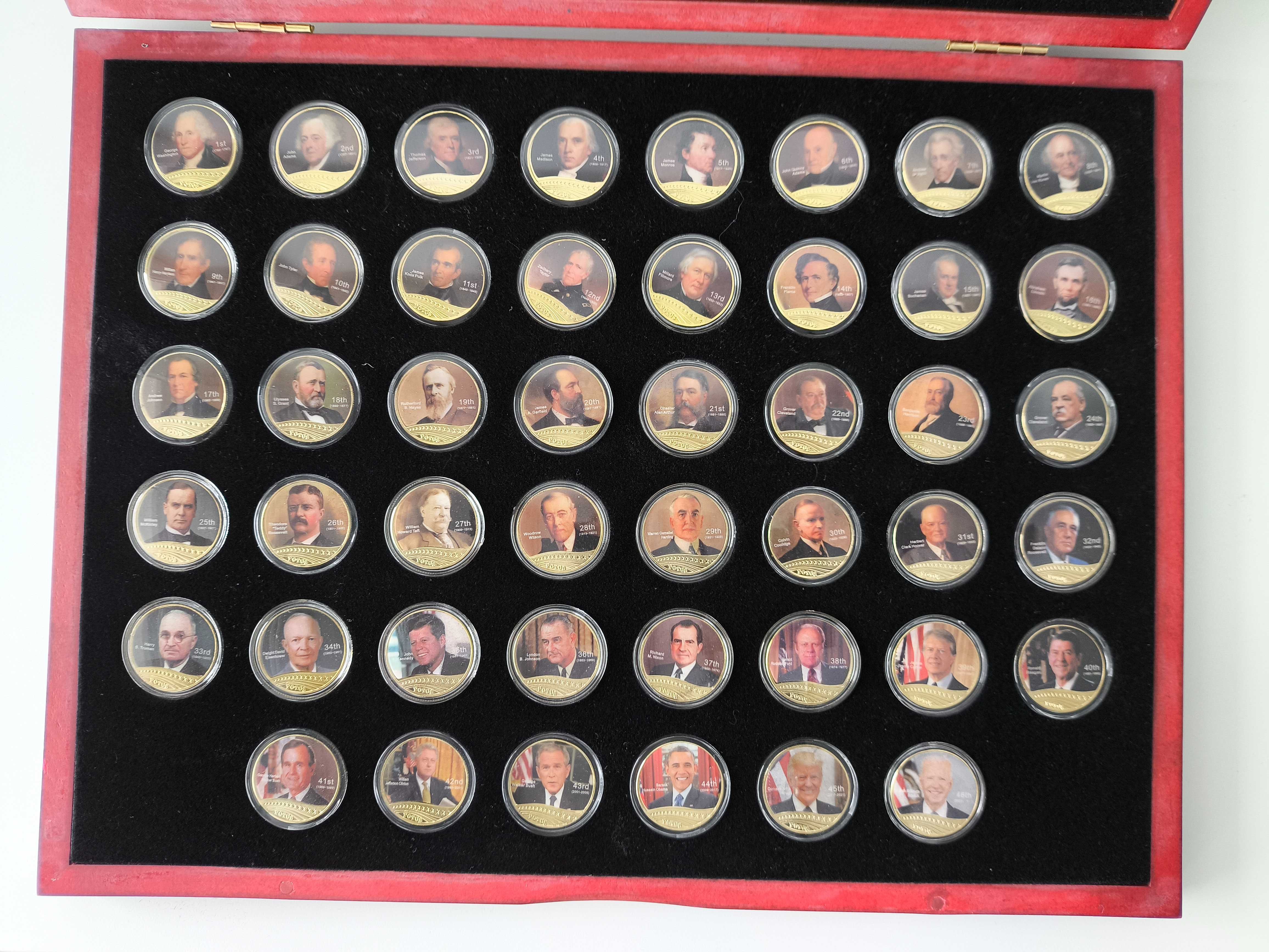 Conjunto de moedas comemorativas de presidentes dos EUA 46 moedas