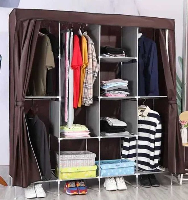 Складной шкаф тканевый для одежды органайзер серый черный 3 и 4 секции