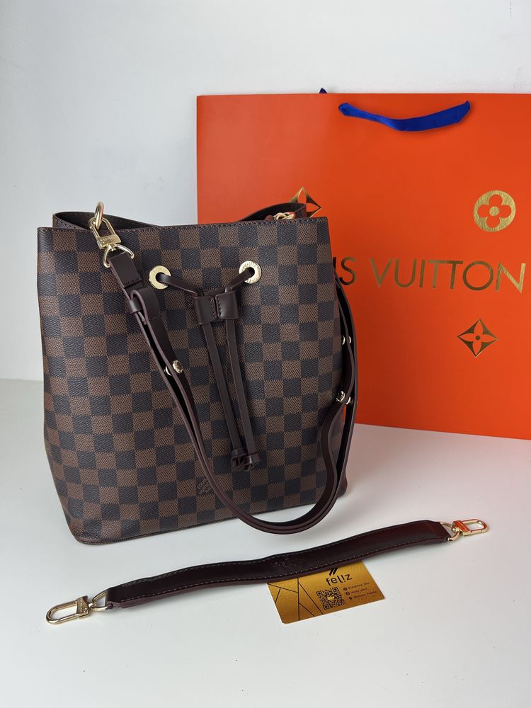 Torebka damska worek Louis Vuitton NeoNoe Damier Ebene LV szachownica