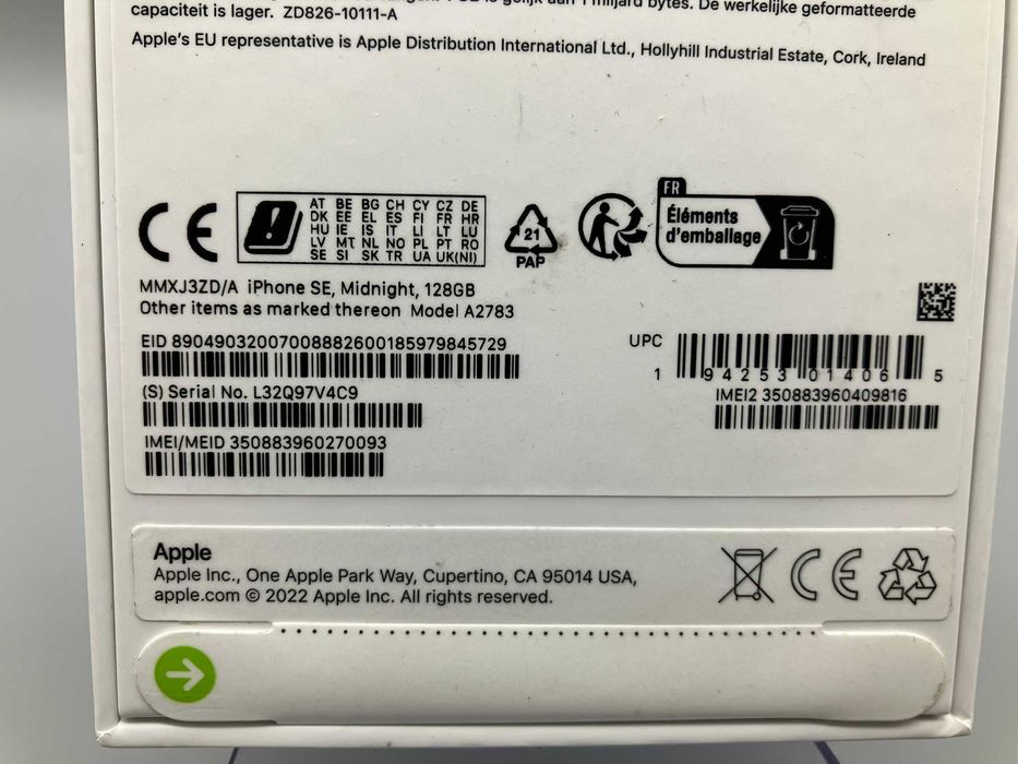 Iphone SE 2022 128Gb Midnight Model A2783 Neverlock NEW