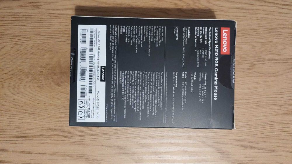 Rato Óptico Lenovo M210 RGB 8000DPI Preto
