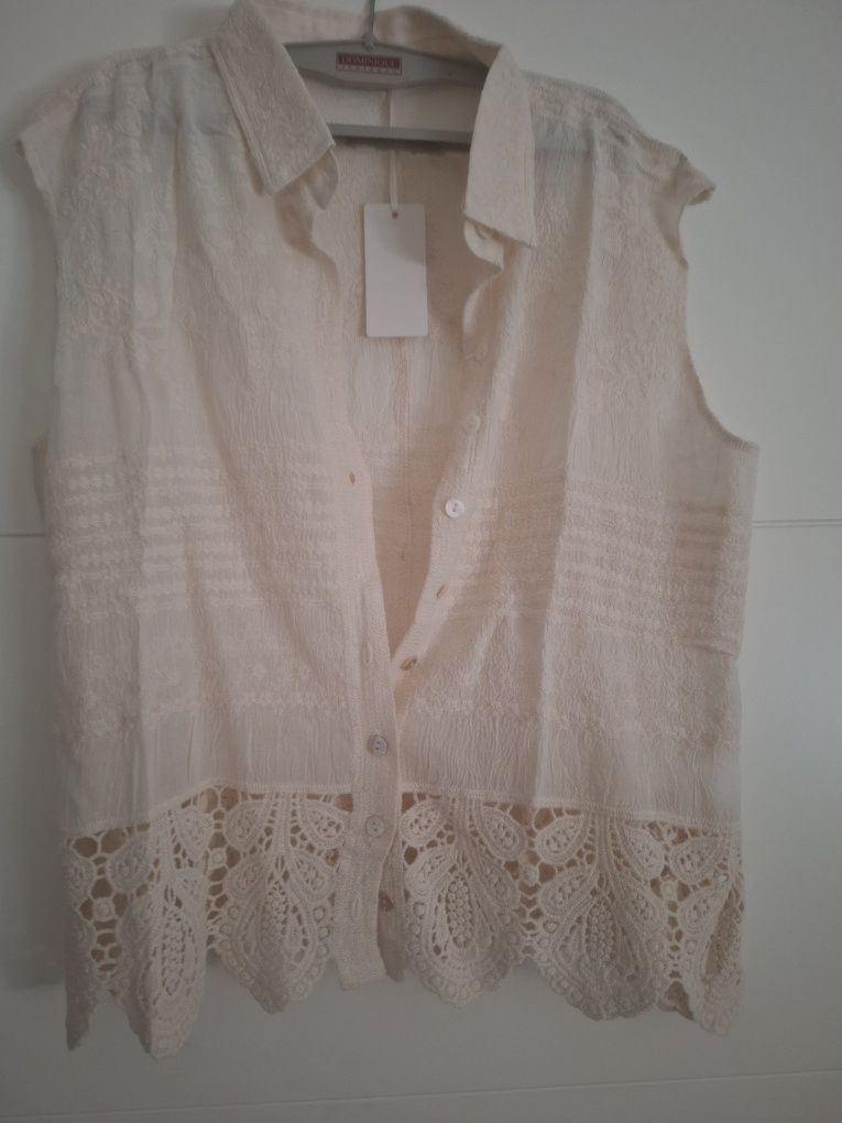 Camisa bordada beje veste xxl