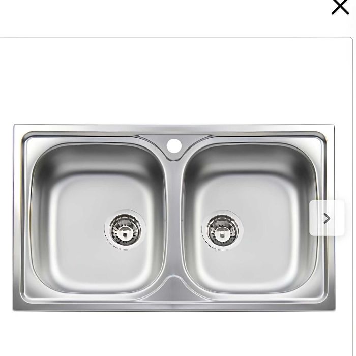 Pia de cozinha para embutir em aço inoxidável com duas cubas, 86 cm