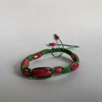 Bransoletka handmade makrama zielona różowa