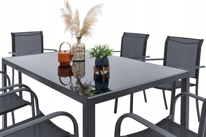 Zestaw Komplet Mebli Ogrodowych na Taras STÓŁ 150 + 6 KRZESEŁ - SZARY