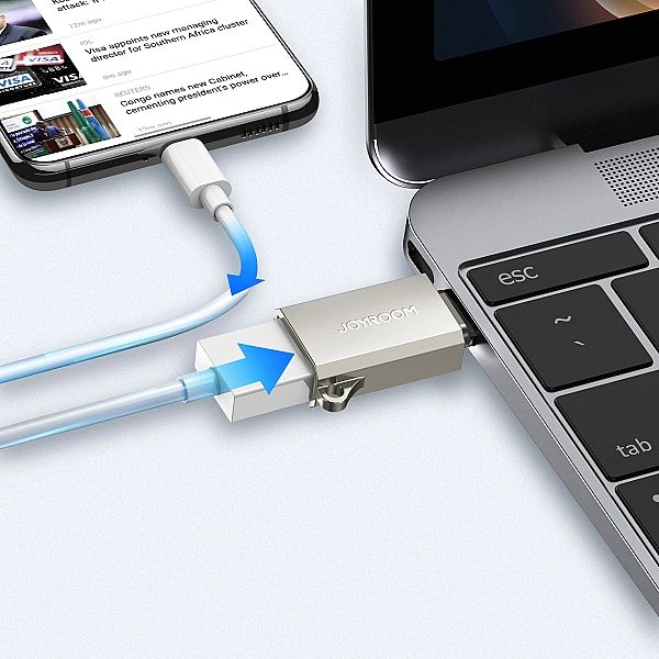 Adapter Joyroom S-H151 USB-C (męski) / USB-A (żeński) z oczkiem na smy