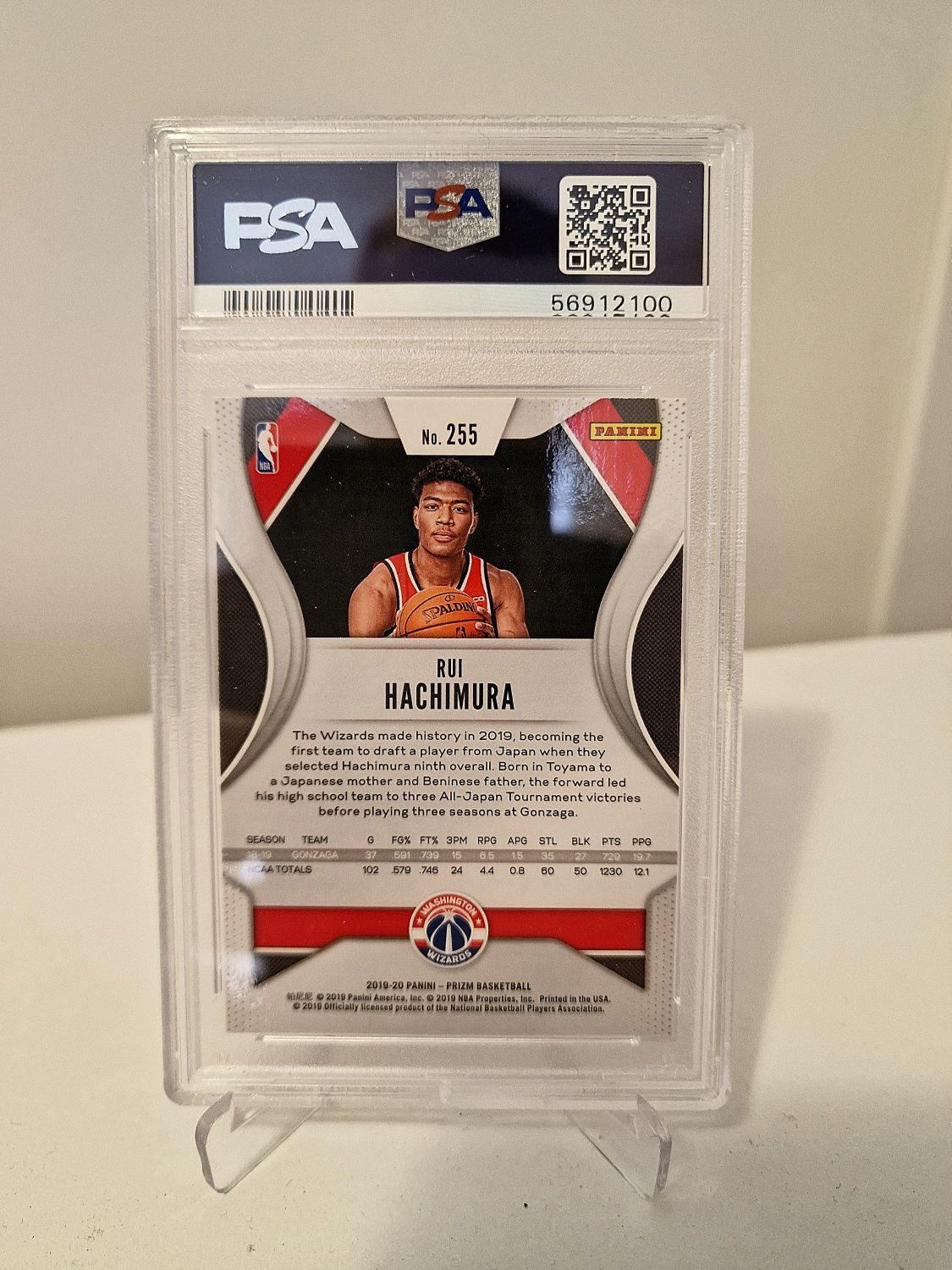 2019 Panini Prizm Rui Hachimura Rookie RC #255 PSA 9 Mint Wizards