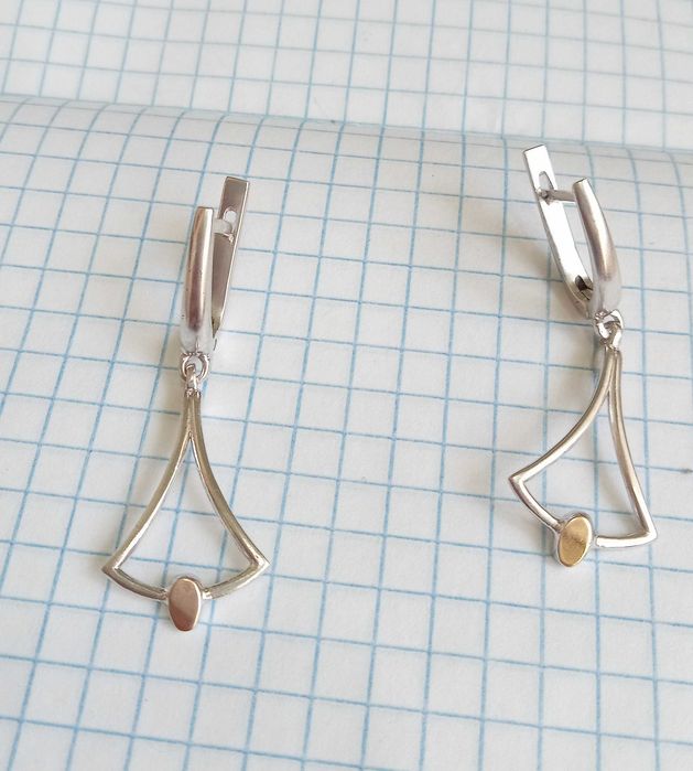 Вінтажні Сережки серьги срібло 925 проба, золоті вставки. Вінтаж