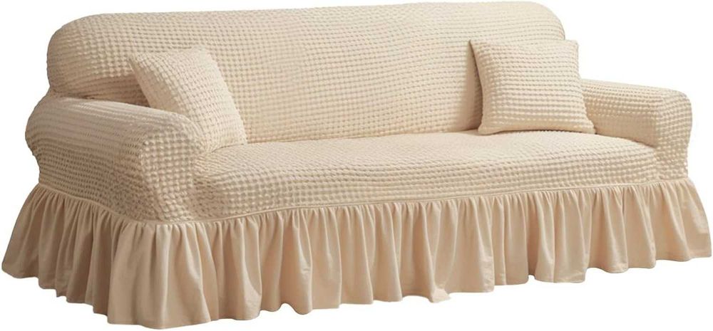 Pokrowiec na sofę kanapę 3-os. +poszewka na poduszkę BEŻOWY- Nakihouse