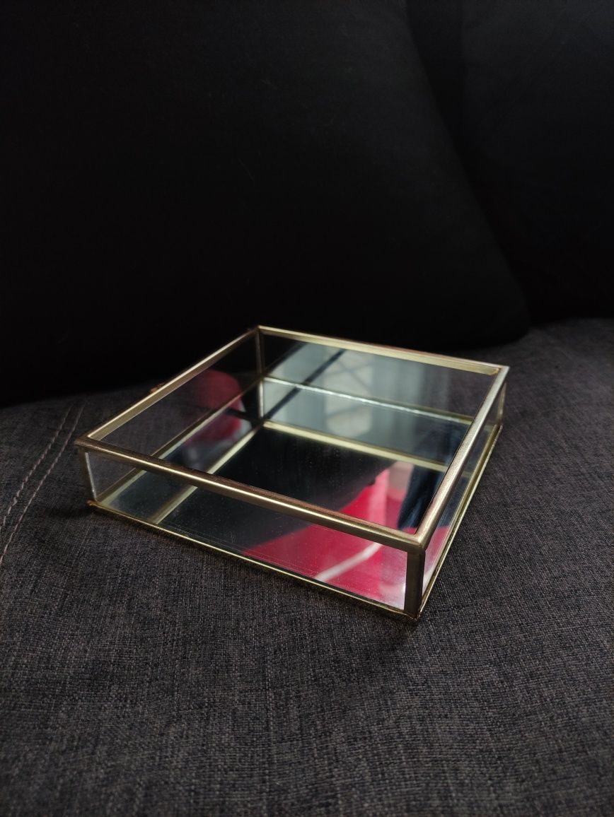Szklana ozdobna złota patera ozdoba taca wyposażenie talerz lustro