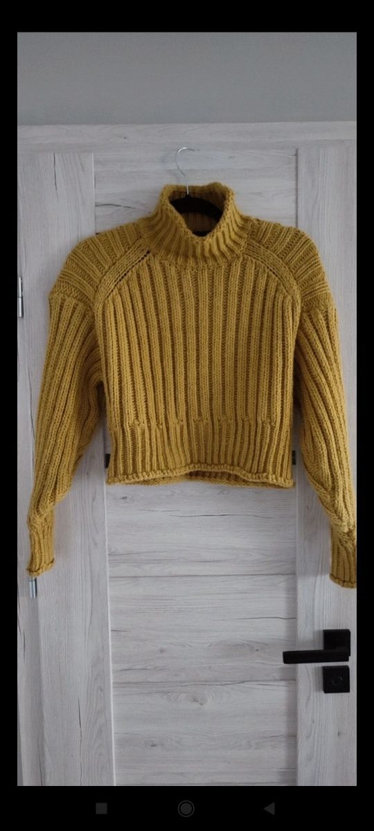 Oliwkowy Sweter Z Domieszką Wełny Półgolf H&M r. 34