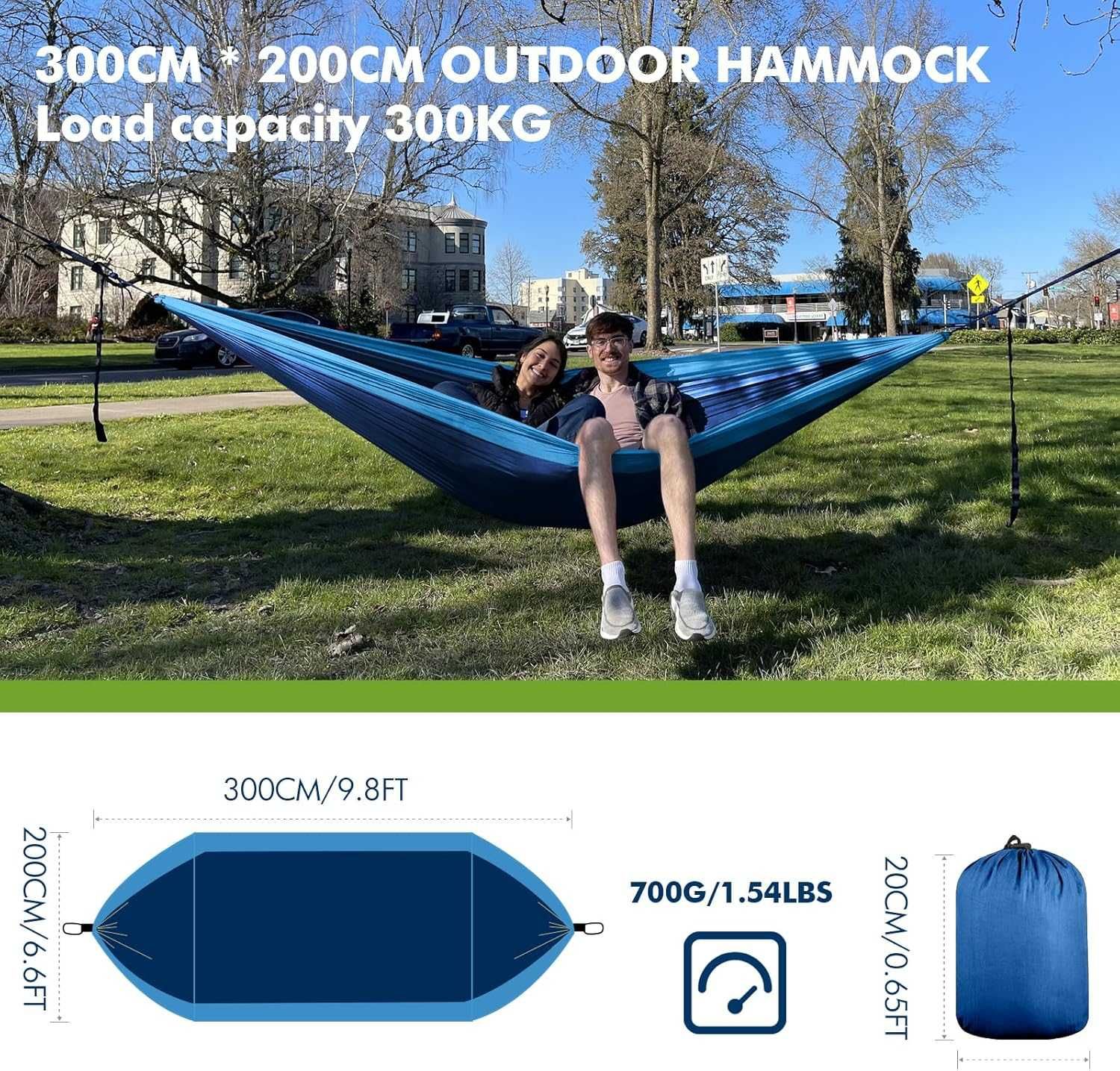 Hamak Ogrodowy 300x200cm 2 Osobowy Ultralekki do 300kg Oddychający