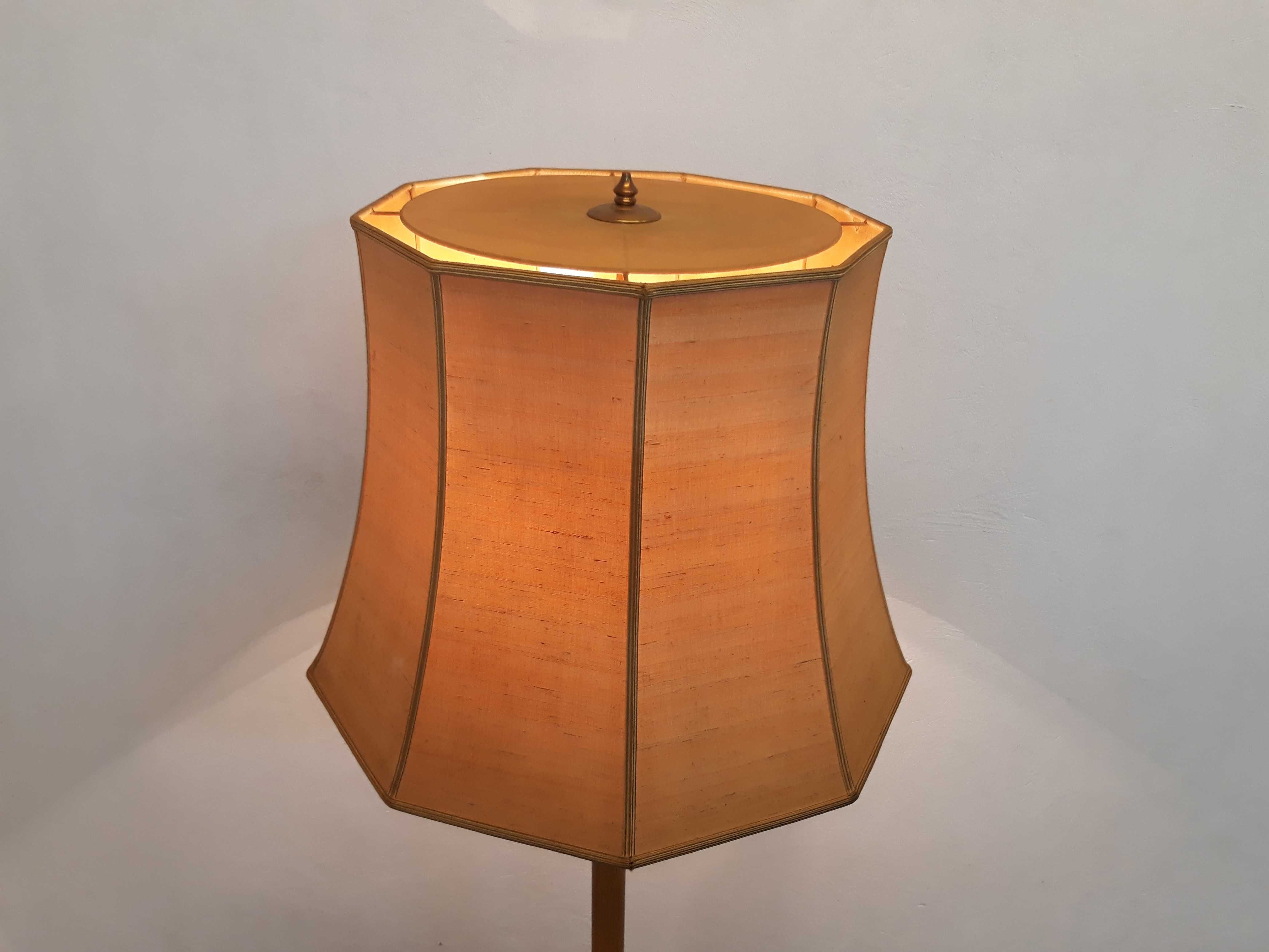 Zabytkowa lampa podłogowa mosiężna z abażurem 3 żarówki