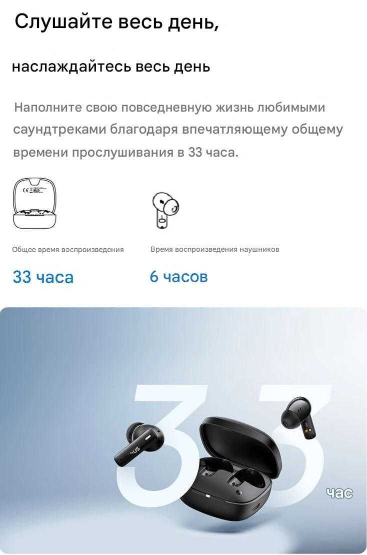 Бездротові навушники Baseus Bowie E19 Bluetooth 5.3,до 33 годин роботи