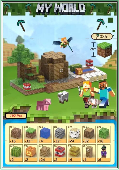 Klocki magnetyczne ala Minecraft 192szt i 6 ludzików Szybka wysyłka!!!