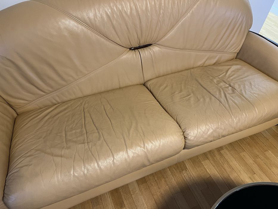 Komplet wypoczynkowy skóra sofa pufy fotele Alberto Nieri Kler beżowy