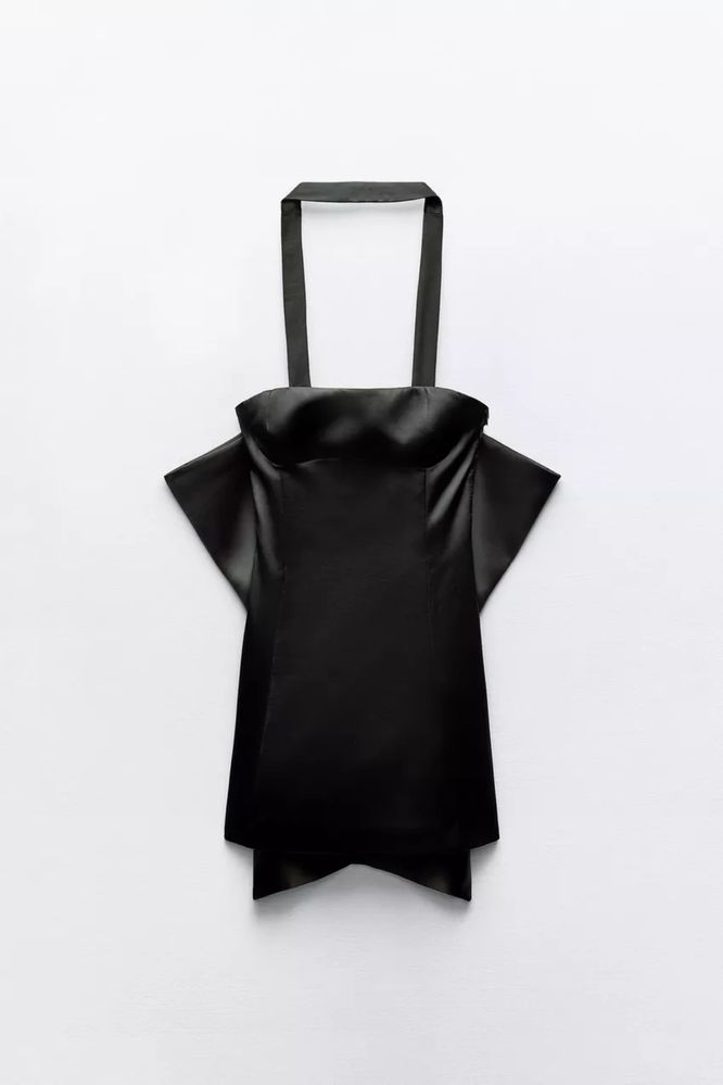 Zara коротка атласна сукня з обʼємним бантом