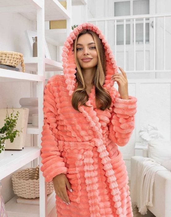 Женский махровый халат шарпея / Халат с капюшоном на запах XL-6XL
