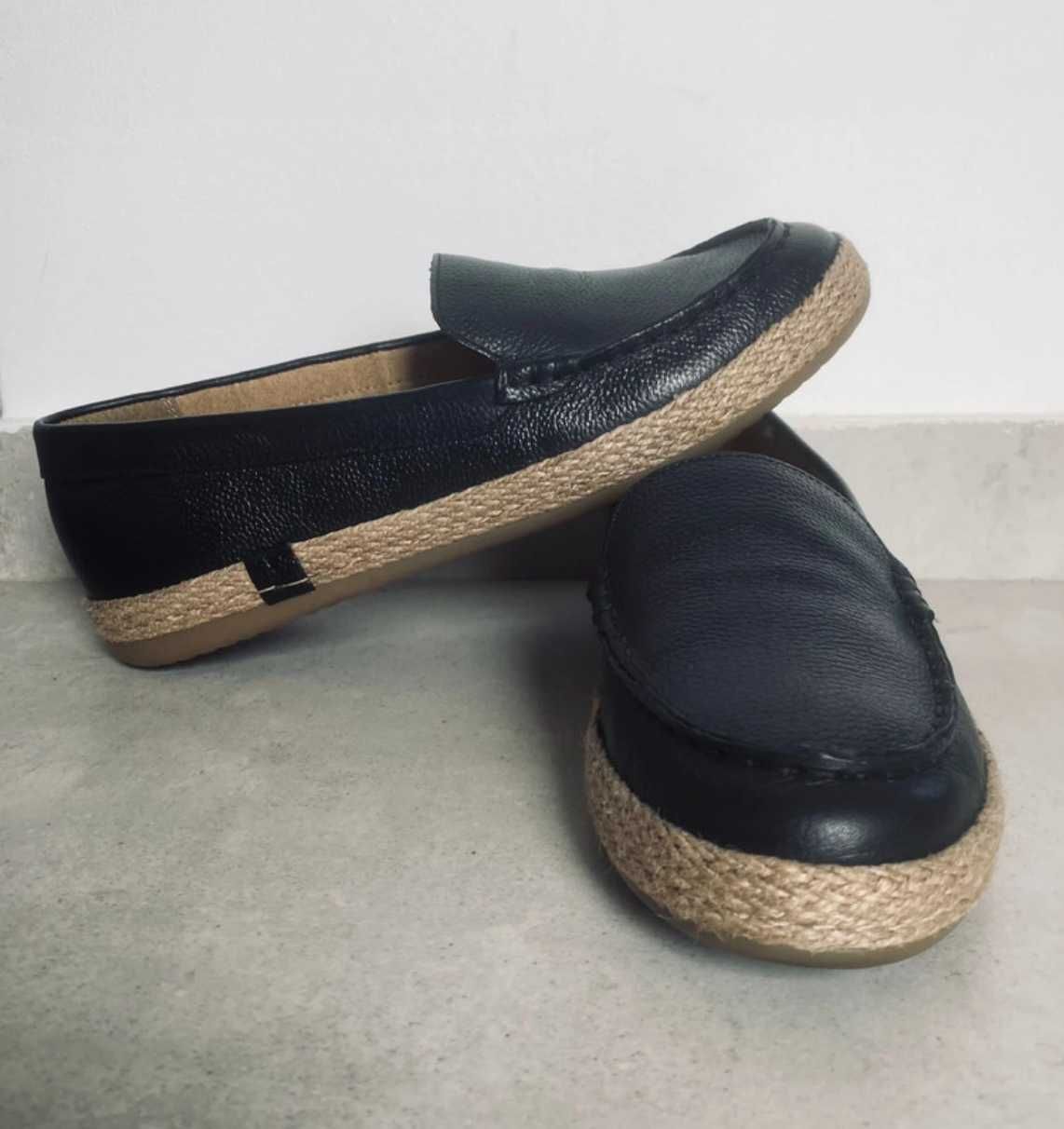 Czarne mokasyny espadryle półbuty skórzane Lasocki 39