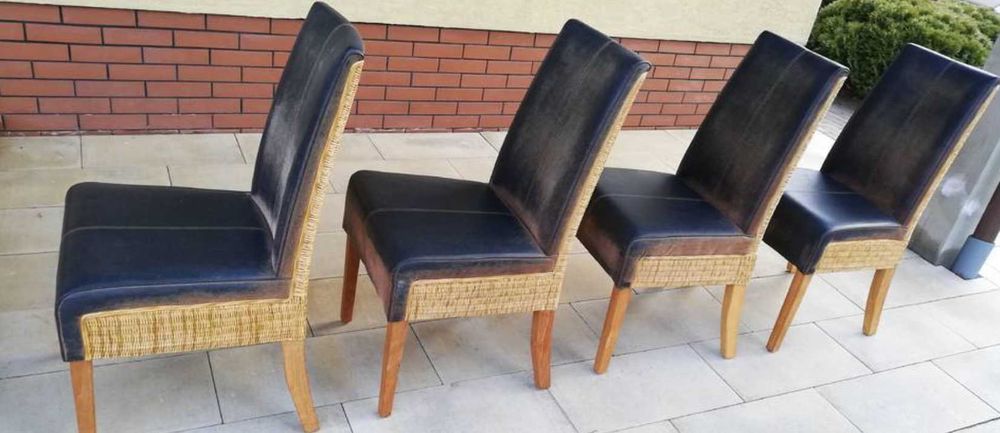 krzesła skórzane rattanowe krzesło komplet wypoczynek meble stół