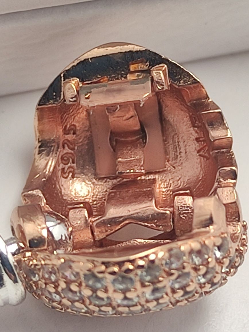 Komplet biżuterii srebrnej S925 ALE z różowym sercem