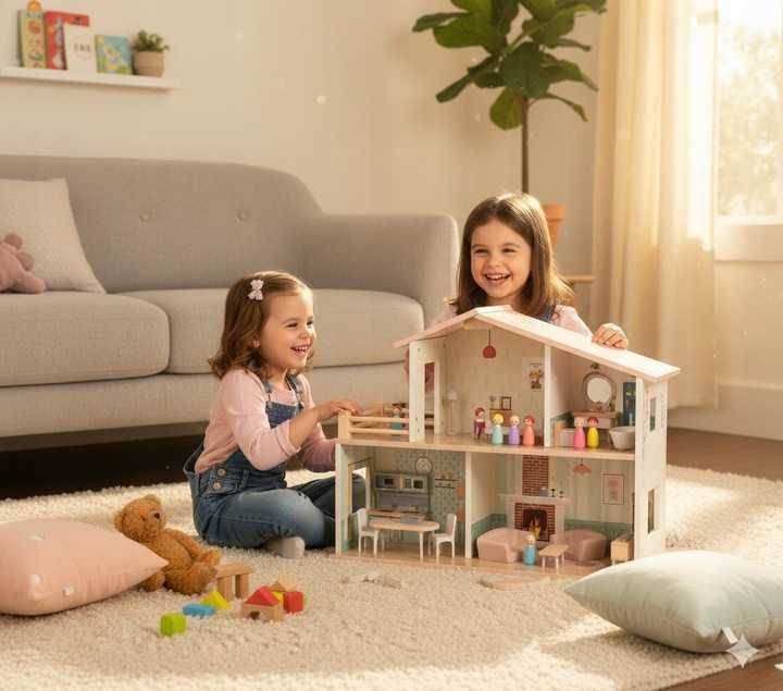 Nowy drewniany Domek dla lalek dla dzieci do zabawy