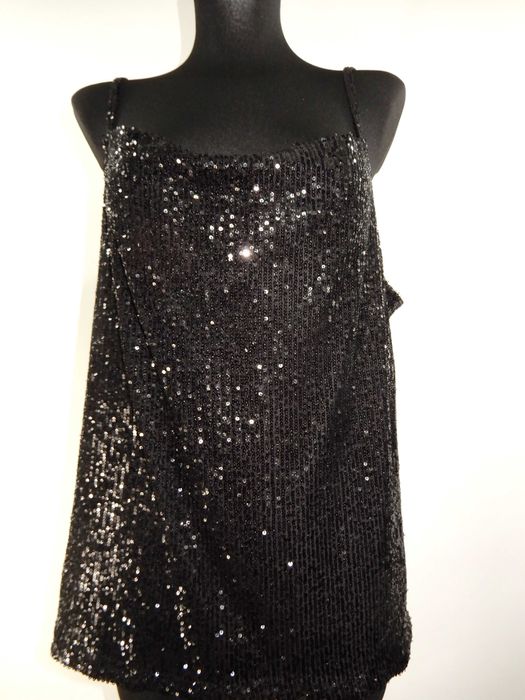 Bluzka na ramiaczkach czarna cekiny andrzejki sylwester George 46 3XL