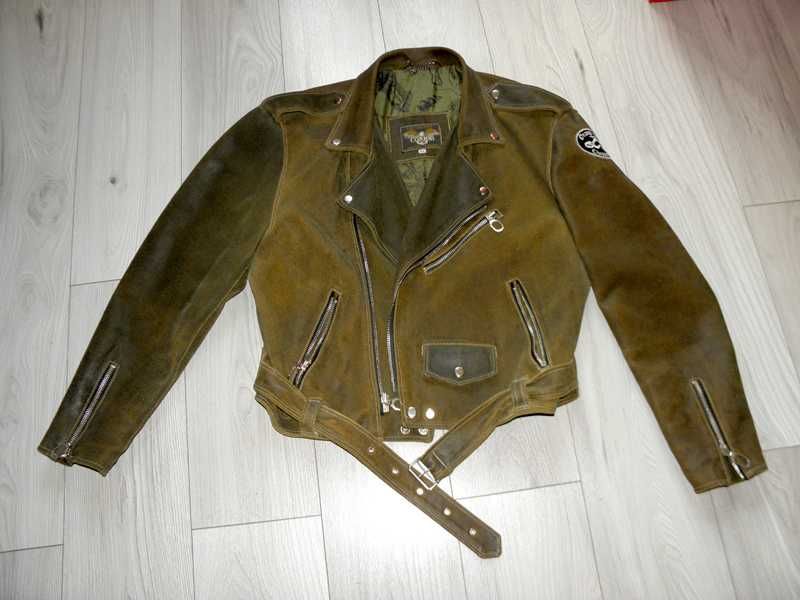 Ramoneska kurtka skórzana skóra brązowa  na motor motocykl motocyklowa