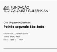 Bilhete para a Paixão segundo São João de Bach na Gulbenkian - 28.03