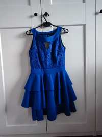 Sukienka weselna elegancka niebieska granatowa zwiewna 34 36