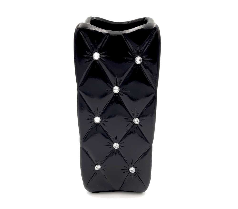 Czarny wazon ceramiczny kryształki cyrkonie glamour pikowany
