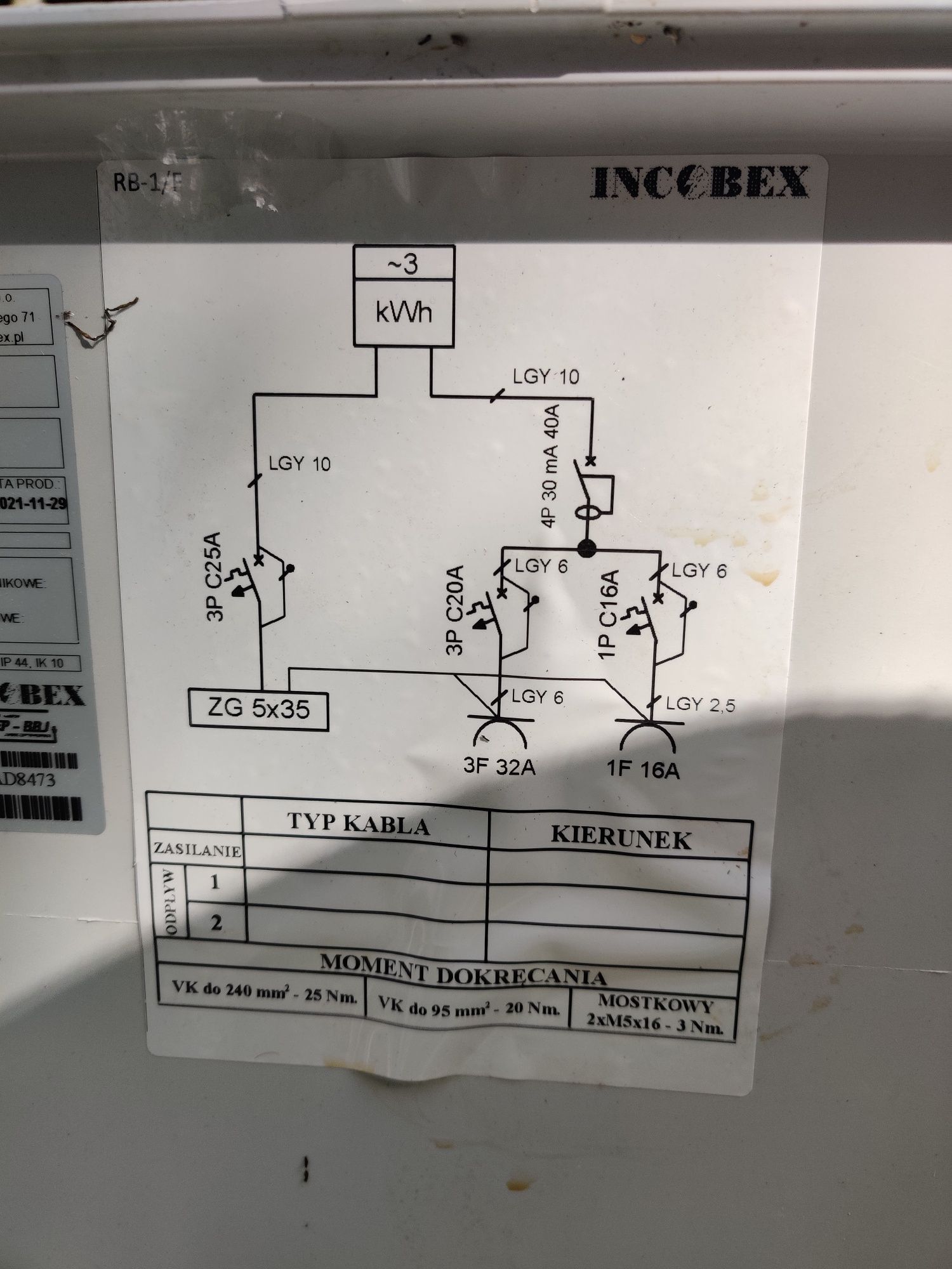 Rozdzielnica budowlana RB-1/F incobex