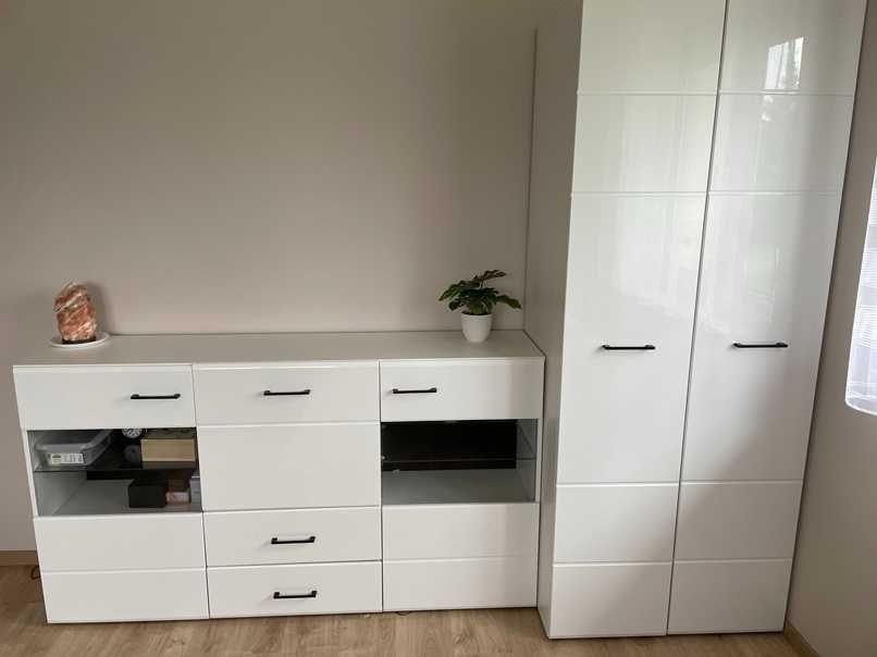 2 x Komoda i szafa LISSE, Białe, połysk