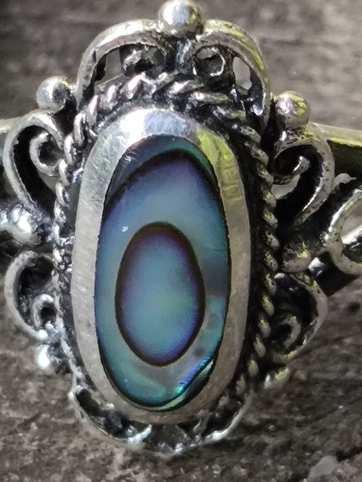 Stary srebrny pierścionek muszla abalone . Vintage