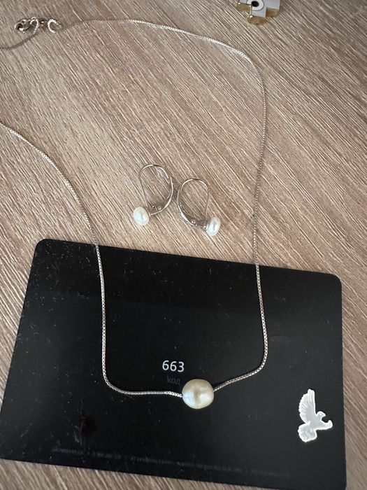 Серебрянный набор, натуральный жемчуг,серьги с жемчугом