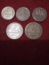 5 монет СССР, 1 копейка 1949 , 57 ,52  г две копейки 1926 ,56 г.