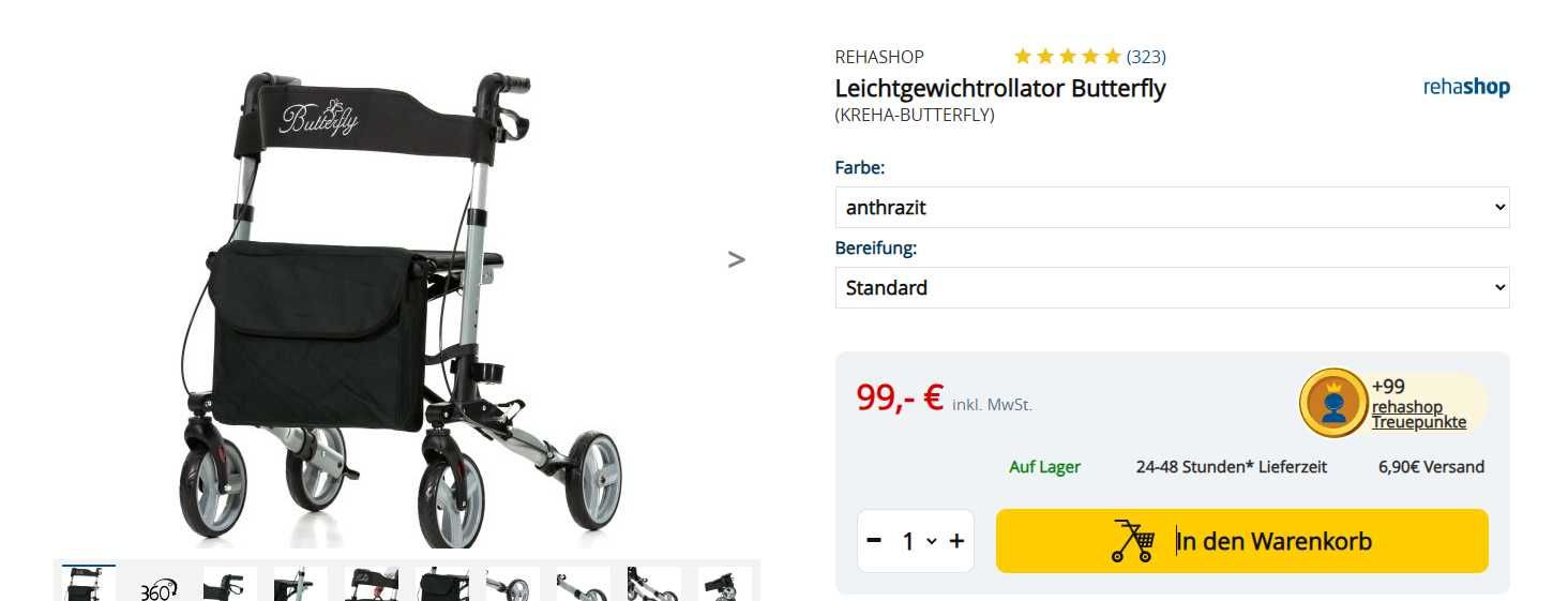 Rolator Rehashop Butterfly 2021 – jak nowy, prawie nieużywany
