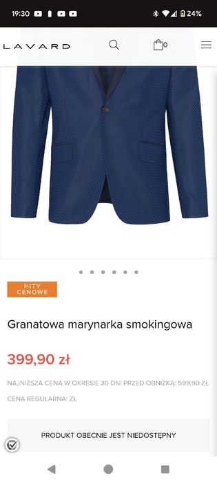 Marynarka smokingowa LAVARD Wełna!