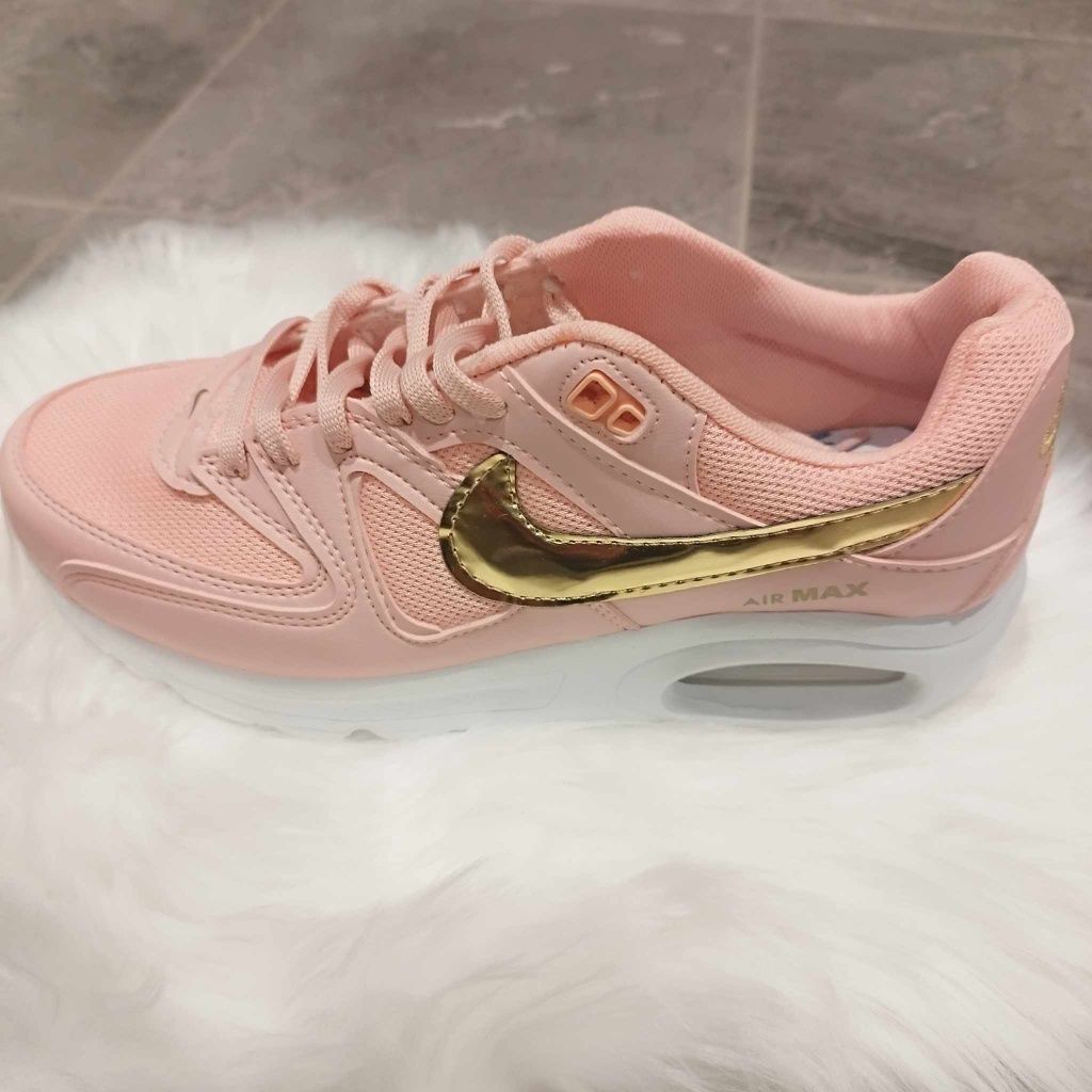 Wyprzedaż Różowe adidasy złoty znaczek Nike damskie 38