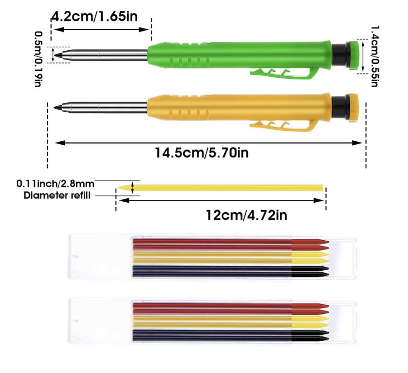 TIESOME 2-pak solidnego ołówka stolarskiego z 12 wkładami