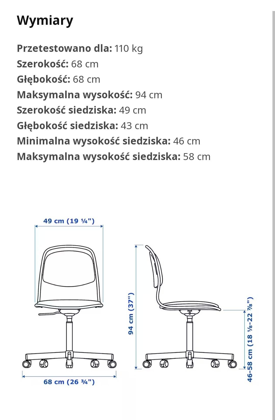 Krzesło Ikea Orfjall biurowe