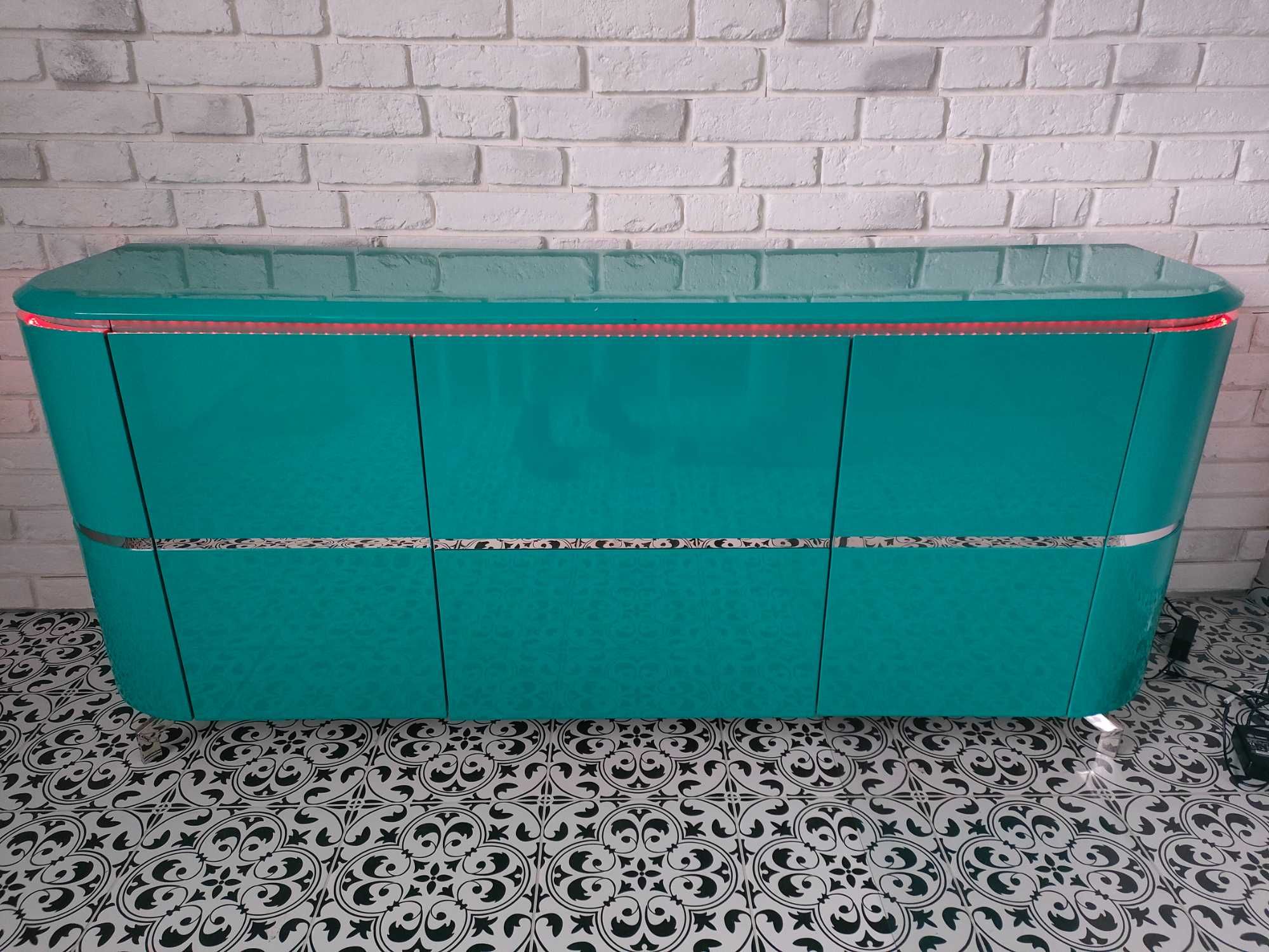 Komoda 180x80x40 błyszczący turkus, LED
