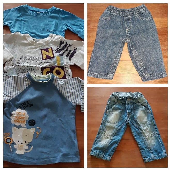 Lote roupa (2 calças de ganga e 3 Sweats) - bebé, menino, 6 meses