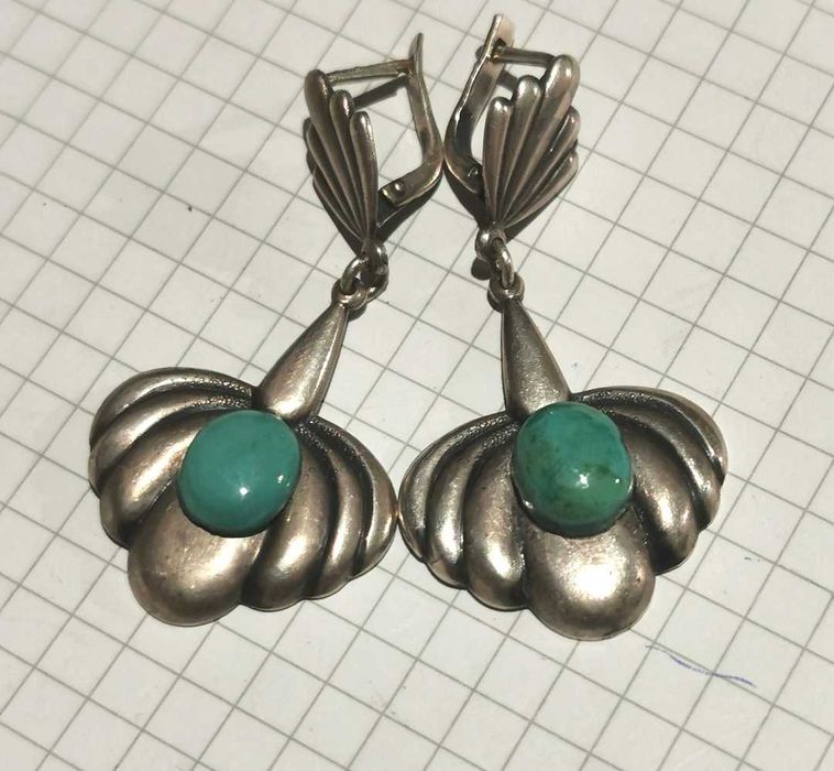 Серьги с Бирюзой 916 проба серебро