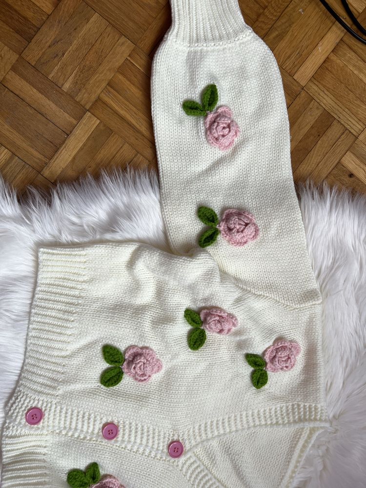 Sweterek sweter kardigan haft 3d z kwiatami róże roses viralowy xs 34