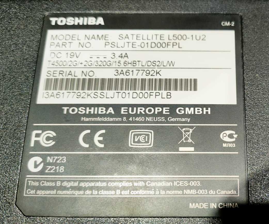 Toshiba Satellite L500-1U2 T4500 2x2.30GHz/4GB/HDD320GB Lubuntu22.03