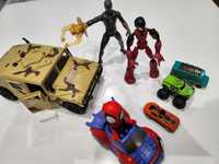 Zestaw samochodów: Spiderman, monster truck, wojskowy- światła, dźwięk