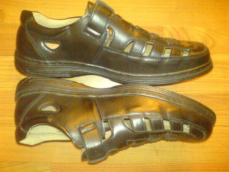 ButySANDAŁY Męskie Czarne Skóra ekolog 46 Zamykane Na Rzepy NOWE Nieuż