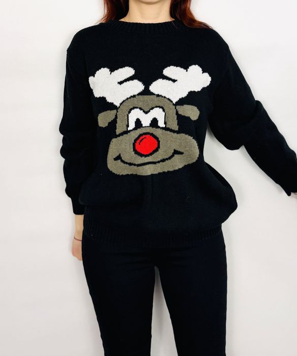 Czarny sweter świąteczny z reniferem L 40