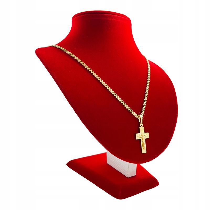 Eleagancki Pozłacany Łańcuszek Męski Splot Bismark 50cm + Krzyżyk Z Je
